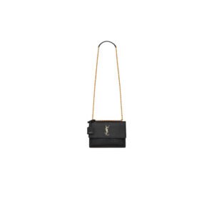 SUNSET MEDIUM CHAIN BAG IN CROCODILE-EMBOSSED SHINY LEATHER