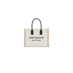 RIVE GAUCHE SMALL TOTE BAG IN LINEN AND LEATHER